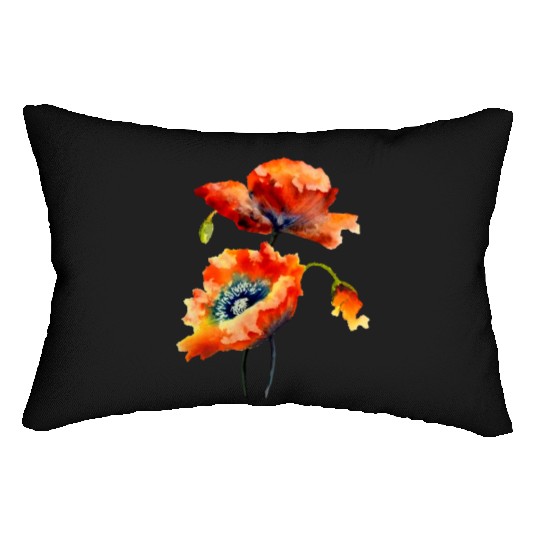 RED POPPIES Lumbar Pillows, WATERCOLOR RED POPPIES TOP