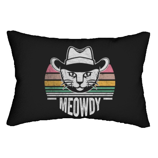 Mashup Between Meow And Howdy Cat Meme Cat Lumbar Pillows