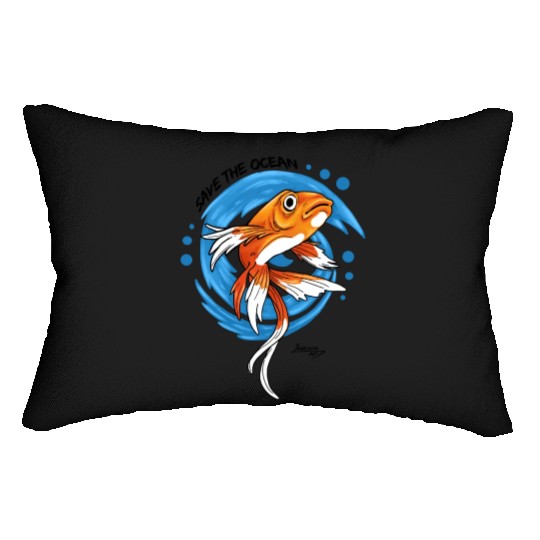 Save The Ocean Orange Fish Blue Waves Environment Lumbar Pillows