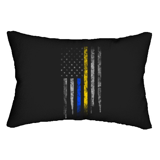 Gold Blue Line 911 Police Dispatcher First Lumbar Pillows