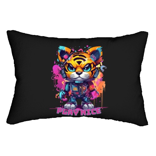 Play Nice Lumbar Pillows: Robot Tiger Synthwave Graffiti Kids