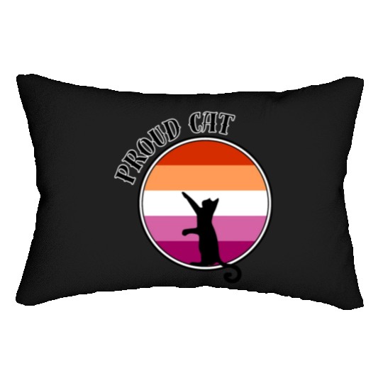 LGBTQ Proud Cat, Pride Month, Lesbian Flag Lumbar Pillows