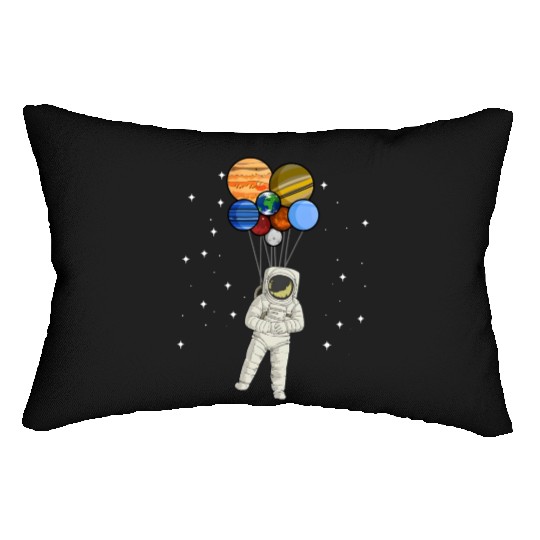 Astronaut Holding Planet Balloons of Solar System Lumbar Pillows