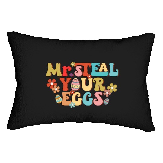 Mr Steal Your Eggs Groovy Easter Day Easter Egg Lumbar Pillows