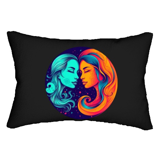 LGBTQI+ Yin and Yang symbol lesbian women faces Lumbar Pillows