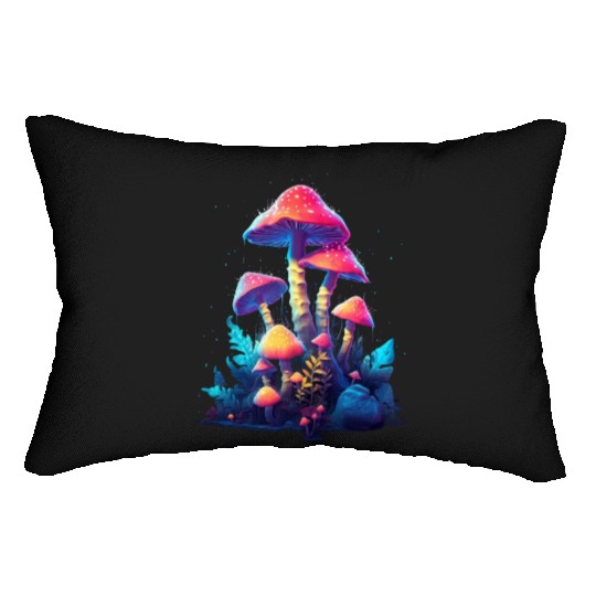 Trippy Neon Mushrooms #14 Lumbar Pillows