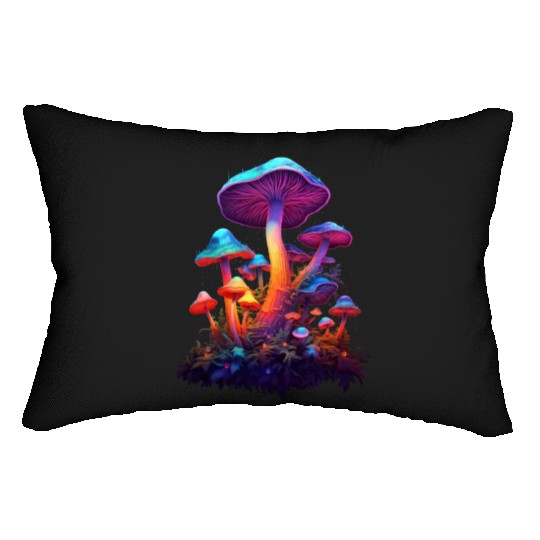 Trippy Neon Mushrooms #8 Lumbar Pillows