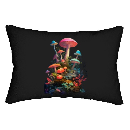 Trippy Neon Mushrooms #11 Lumbar Pillows