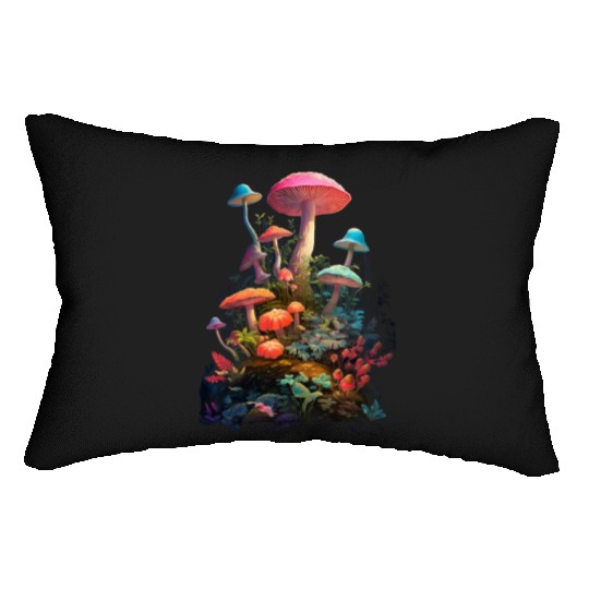 Trippy Neon Mushrooms #11 Lumbar Pillows