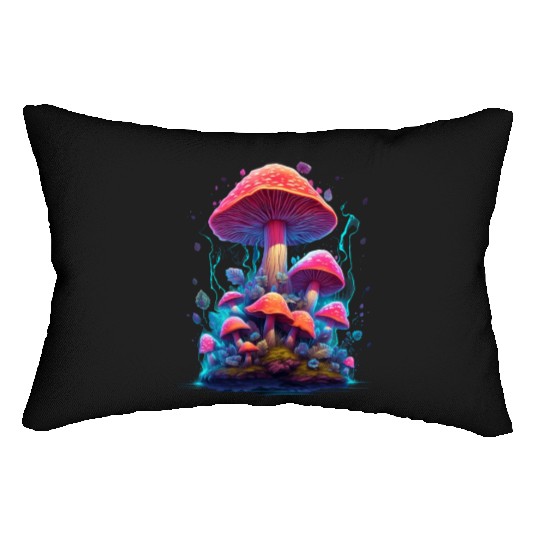 Trippy Neon Mushrooms 300 7 PRINT Lumbar Pillows