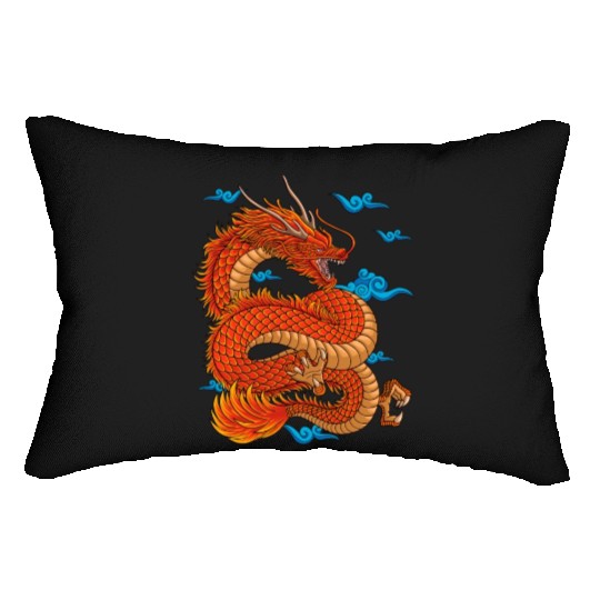 Angry japanese red dradon Lumbar Pillows