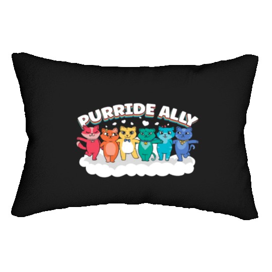 Purride Ally Cat Rainbow LGBT Pride Month Feline Lumbar Pillows