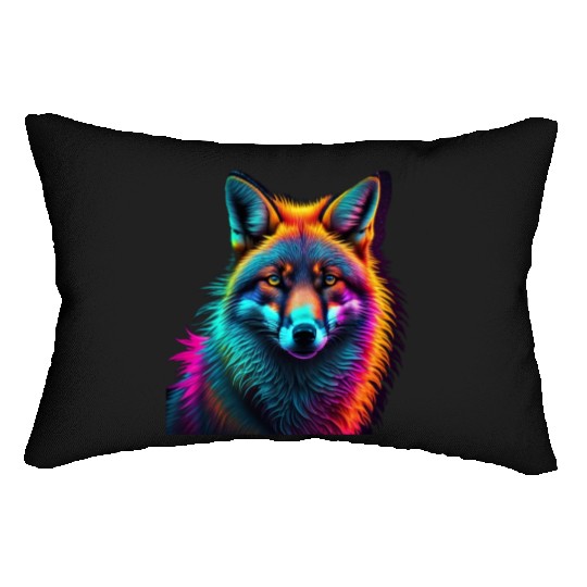 Cool neon wolf Lumbar Pillows