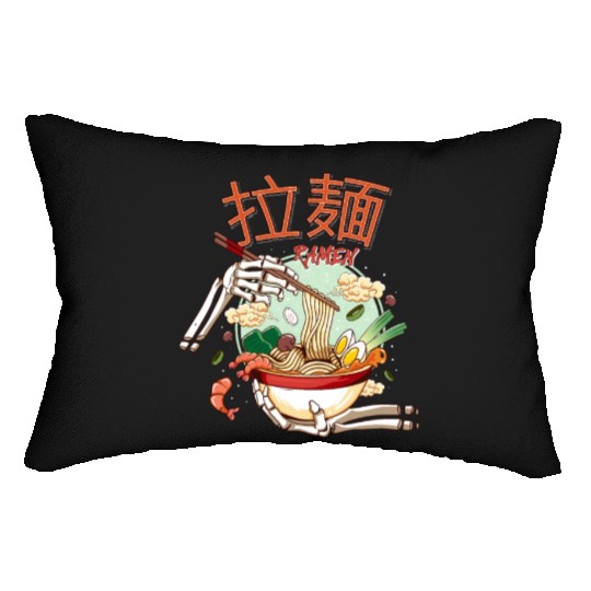 skeleton hands eating ramen noodle soup bowl art Lumbar Pillows