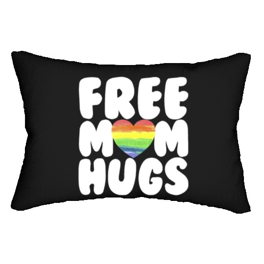 Free Mom Hugs LGBTQ Plus Rainbow Heart Free Hugs Lumbar Pillows