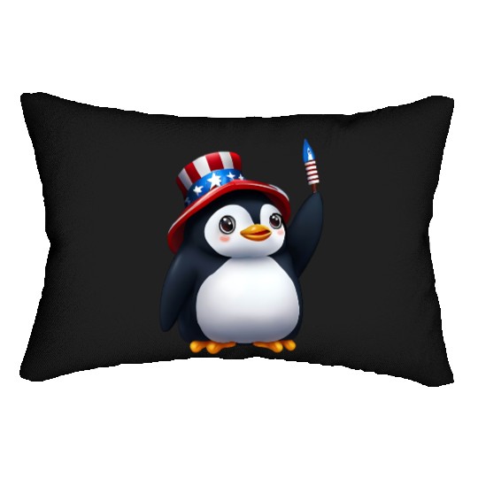 Patriotic penguin for the 4th of July Lumbar Pillows