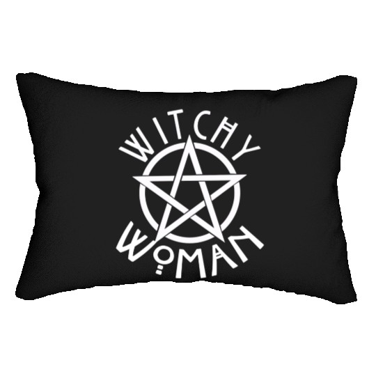 WITCHY WOMAN WITH STAR AND CIRCLE green Lumbar Pillows