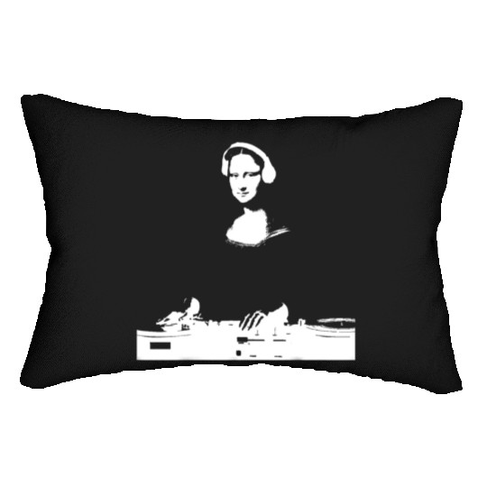 Dj Mona Lisa with Dj Headphone behind a dj table Lumbar Pillows