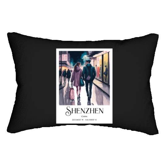 Loving couple walking in streets of Shenzhen China Lumbar Pillows