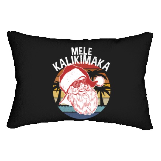 Mele Kalikimaka Hipster Santa Palm Trees Lumbar Pillows