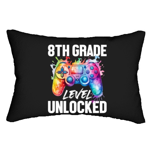 8th Grade Level Unlocked Back to School Video Game Lumbar Pillows