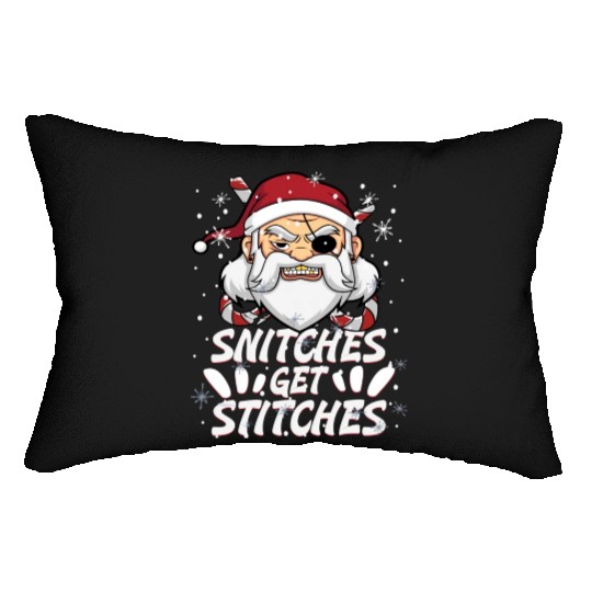 Snitches Get Stitches Santa Hat Funny Santa Pirate Lumbar Pillows
