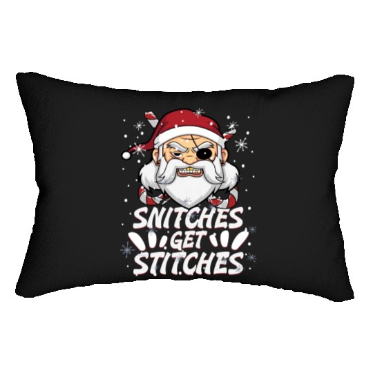 Snitches Get Stitches Santa Hat Funny Santa Pirate Lumbar Pillows