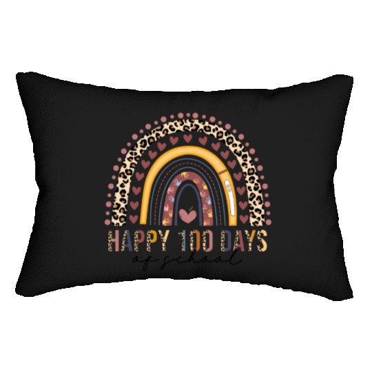 Happy 100Th Day Of School Leopard Rainbow Teacher Lumbar Pillows
