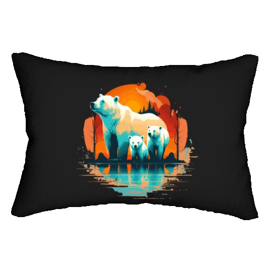 Polar Bear with cubs, Snow Spectrum Lumbar Pillows