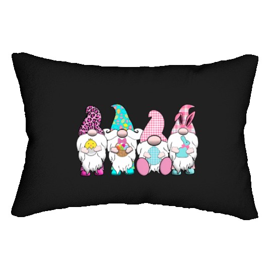 4 Easter Gnomes Pastel Spring Bunny Ears Gingham R Lumbar Pillows