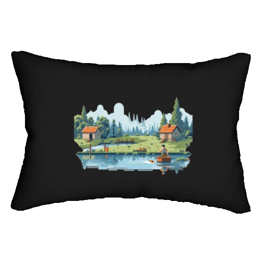 Fisherman Nature 8-bit style Lumbar Pillows