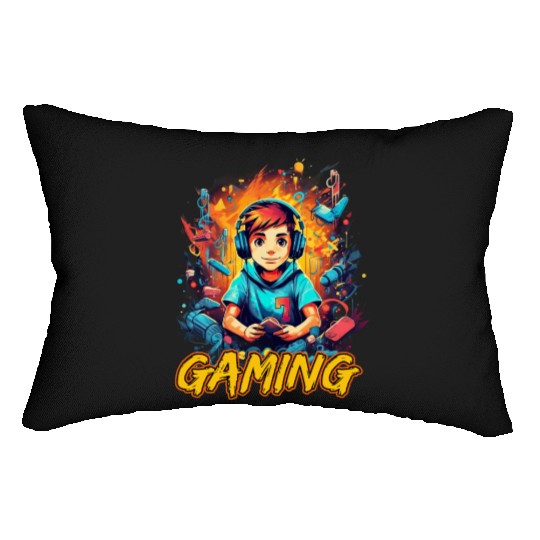 80s Pop Gaming 80s Popstyle Cartoon For all, who Lumbar Pillows