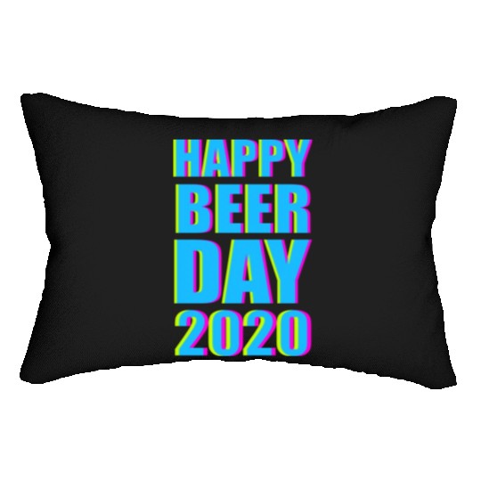 Minimalist Happy Beer Day 2020 Neon Typography Lumbar Pillows