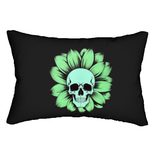 Green Toxic Sunflower Skull Vintage Style Lumbar Pillows