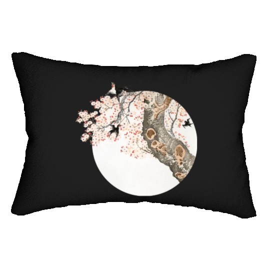 Katsushika Hokusai’s cherry tree'n birds Lumbar Pillows