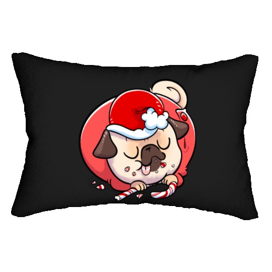 Pug Elf Candy Cane Lumbar Pillows