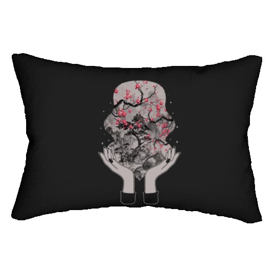 Cherry Blossom Lumbar Pillows, Sakura Woodblock Kawaii