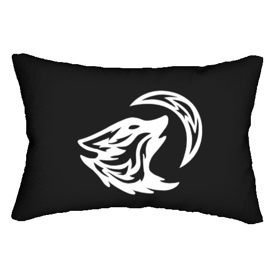 Tribal White Howling Wolf Tattoo 70s Lumbar Pillows