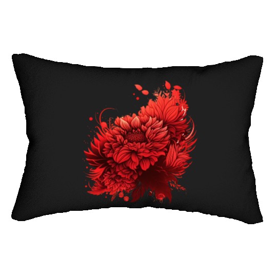 Blooms: Red Flowers and Love's Exquisite Dance Lumbar Pillows