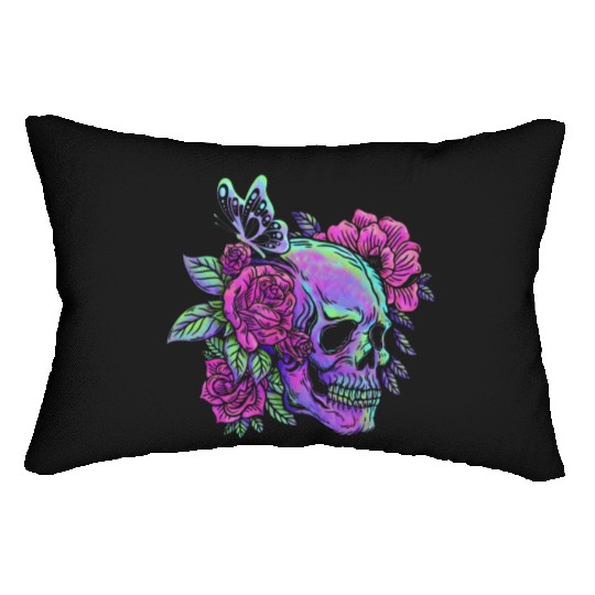Skeleton Lumbar Pillows, Neon Skull Roses Gothic Skeleton