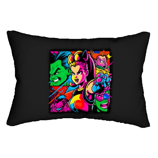 80s Pop Gaming 80s Popstyle Cartoon For all, who Lumbar Pillows
