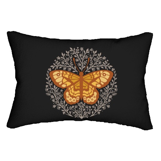 Butterfly insect with flowers. Lumbar Pillows