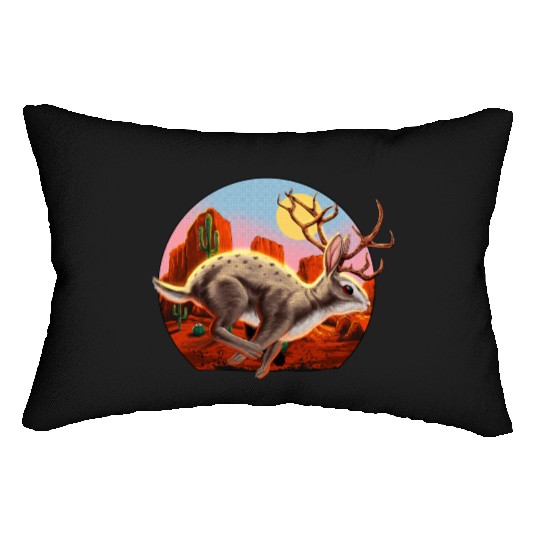 Jackalope Cryptid Rabbit Lumbar Pillows