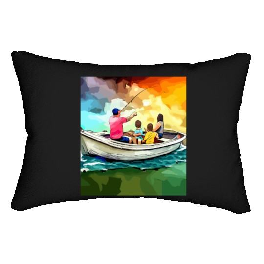 Family Fishing on a Boat Lumbar Pillows