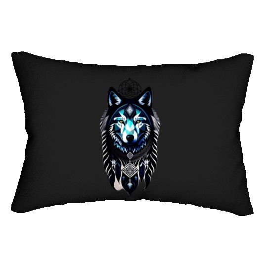 dream catcher geometric wolf Lumbar Pillows