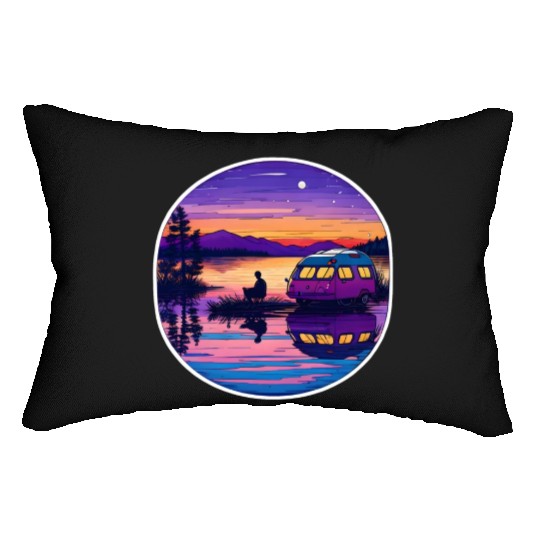A Camper Enjoying A Peaceful Lakeside Lumbar Pillows