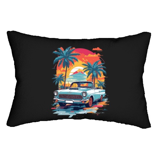 Retro classic car in Miami street Lumbar Pillows