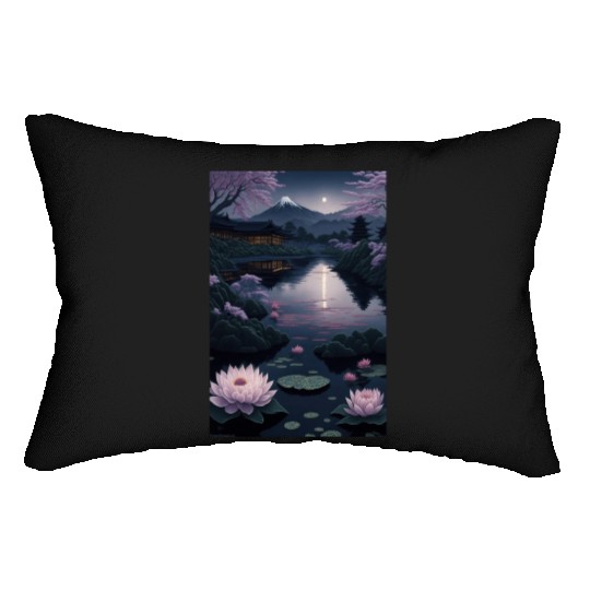Asia Landscape by night Serene Mount Fuji Lumbar Pillows