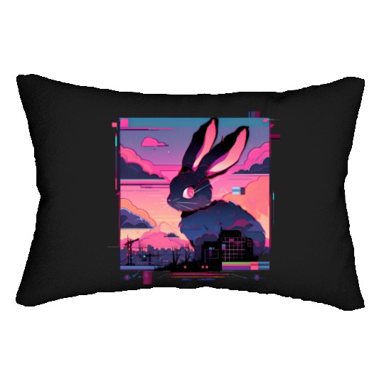 Synthwave Rabbit Cyber Bunny Retro Lumbar Pillows