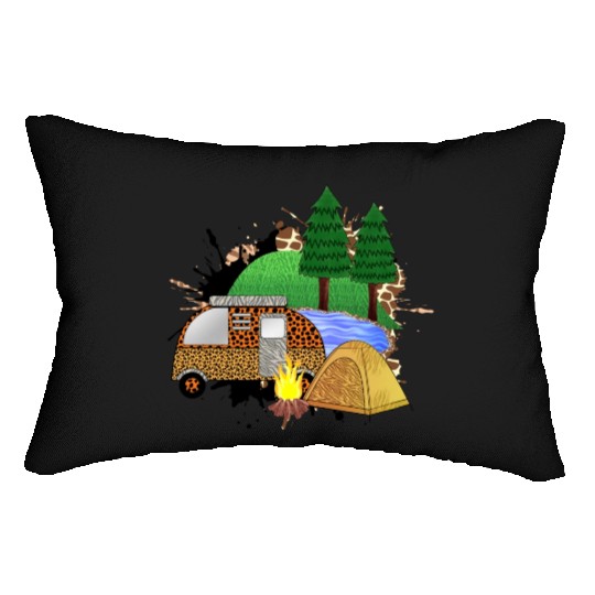 Camping car adventure mountain landscape journey Lumbar Pillows